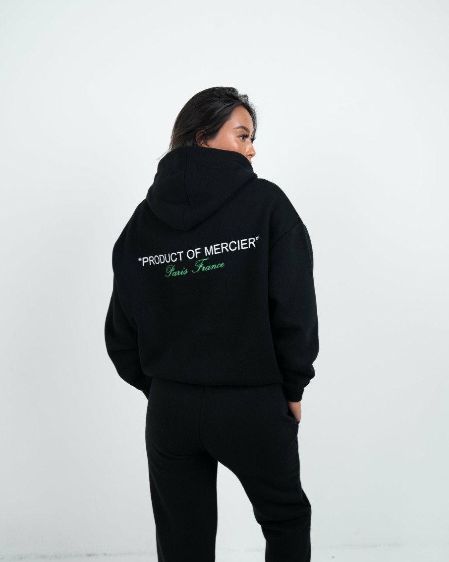 Abbigliamento Da Donna Mercier | Felpa Con Cappuccio Mercier Da Donna Nera Verde