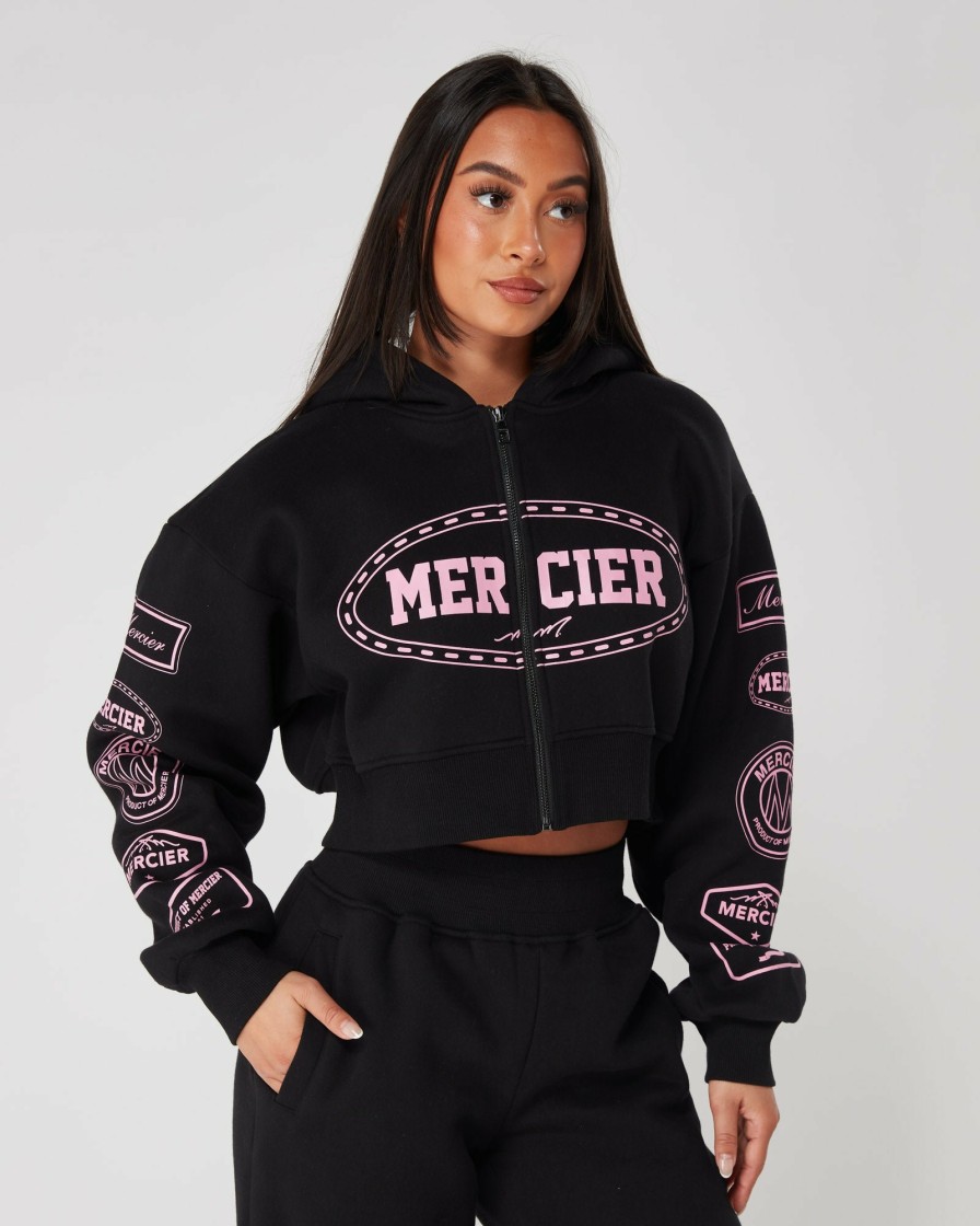 Abbigliamento Da Donna Mercier | Felpa Con Cappuccio E Zip Mercier Compton Nera Rosa Da Donna