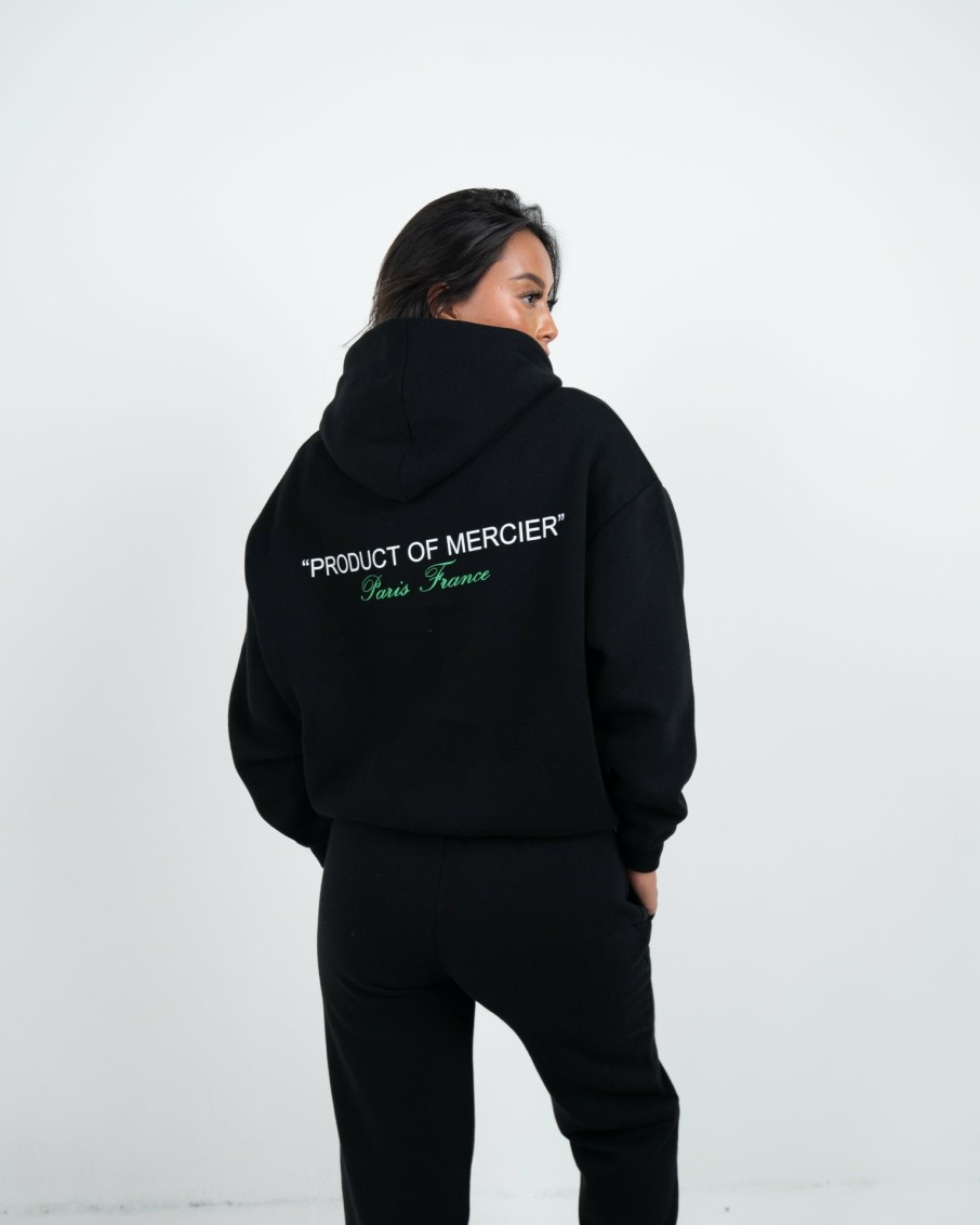 Abbigliamento Da Donna Mercier | Felpa Con Cappuccio Mercier Da Donna Nera Verde