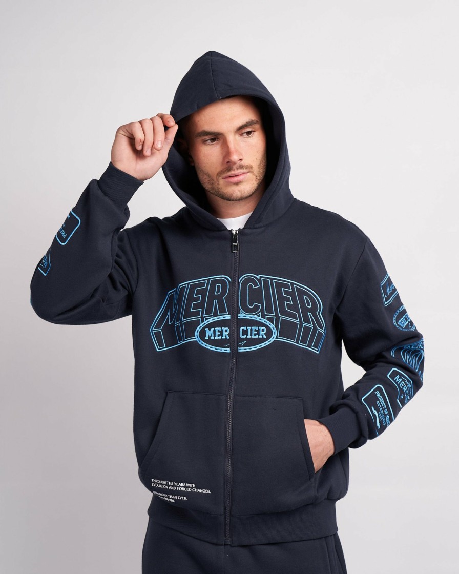 Abbigliamento Da Uomo Mercier | Felpa Con Cappuccio Con Zip Compton Blu Scuro